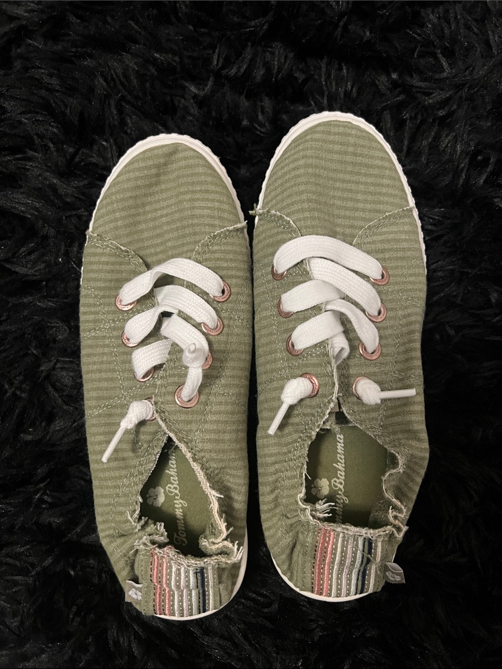 Tommy Bahama Olive Green Canvas Lace-Up Sneakers with White Laces
